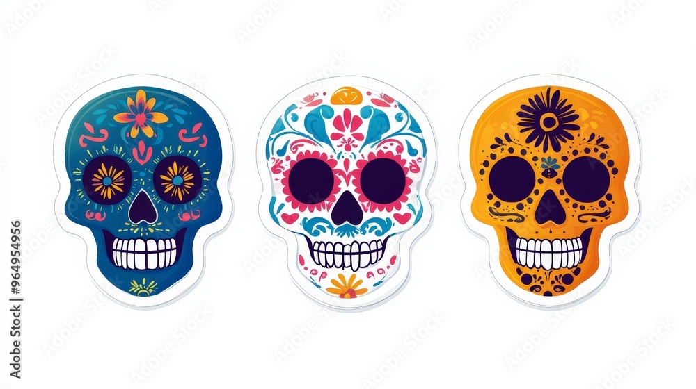 Colorful Dia de los Muertos Sugar Skull Sticker for Kids with Fun Patterns - Festive and Child-Friendly Design Colorful Dia de los Muertos Sugar Skull Sticker for Kids with Fun Patterns - Festive and Child-Friendly Design