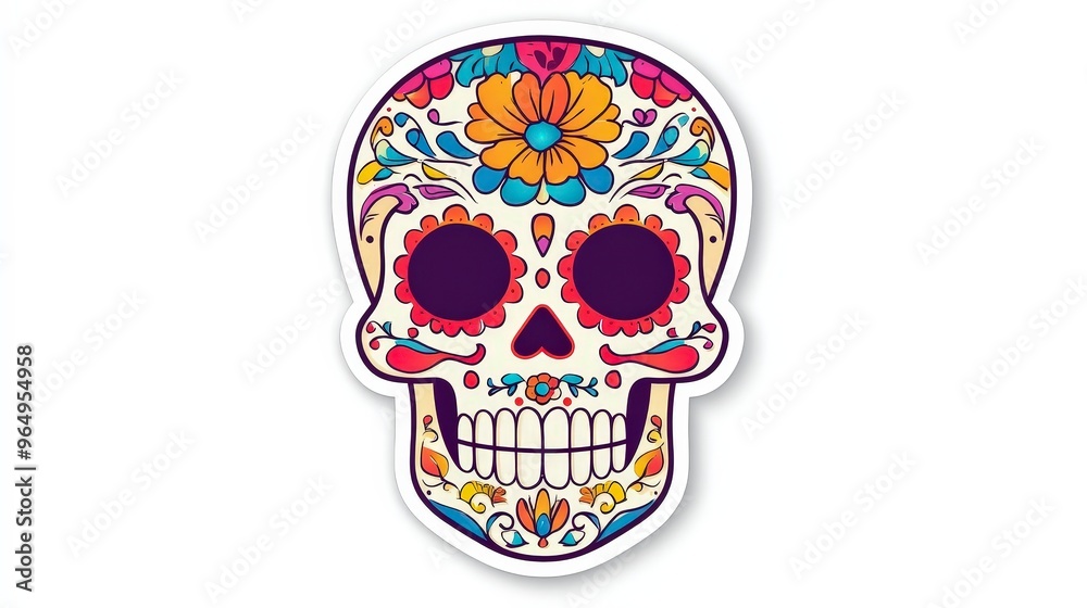 Playful Dia de los Muertos Sugar Skull Sticker for Kids with Vibrant Colors and Lively Patterns Playful Dia de los Muertos Sugar Skull Sticker for Kids with Vibrant Colors and Lively Patterns