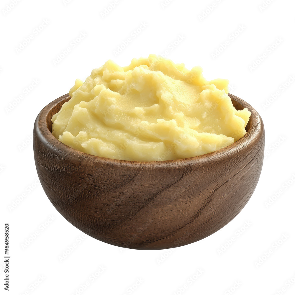 A bowl of mashed potatoes sits on a white background A bowl of mashed potatoes sits on a white background