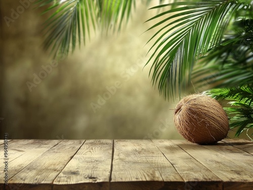 coconut fruit on wooden table - ai