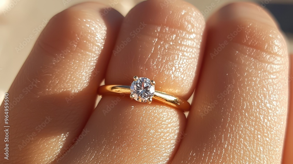 Obraz premium Close up of a Diamond Engagement Ring on a Finger