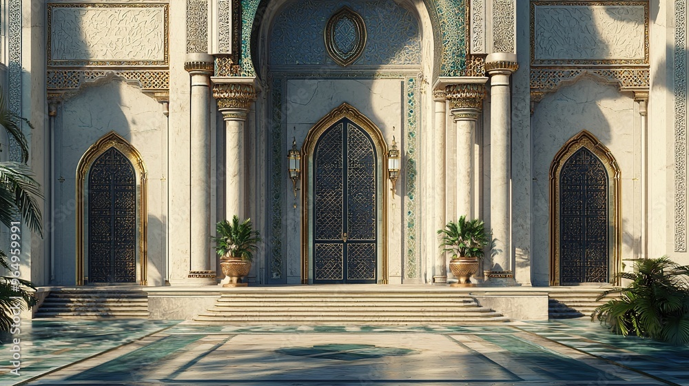 A majestic, ornate building entrance displaying Middle Eastern ...