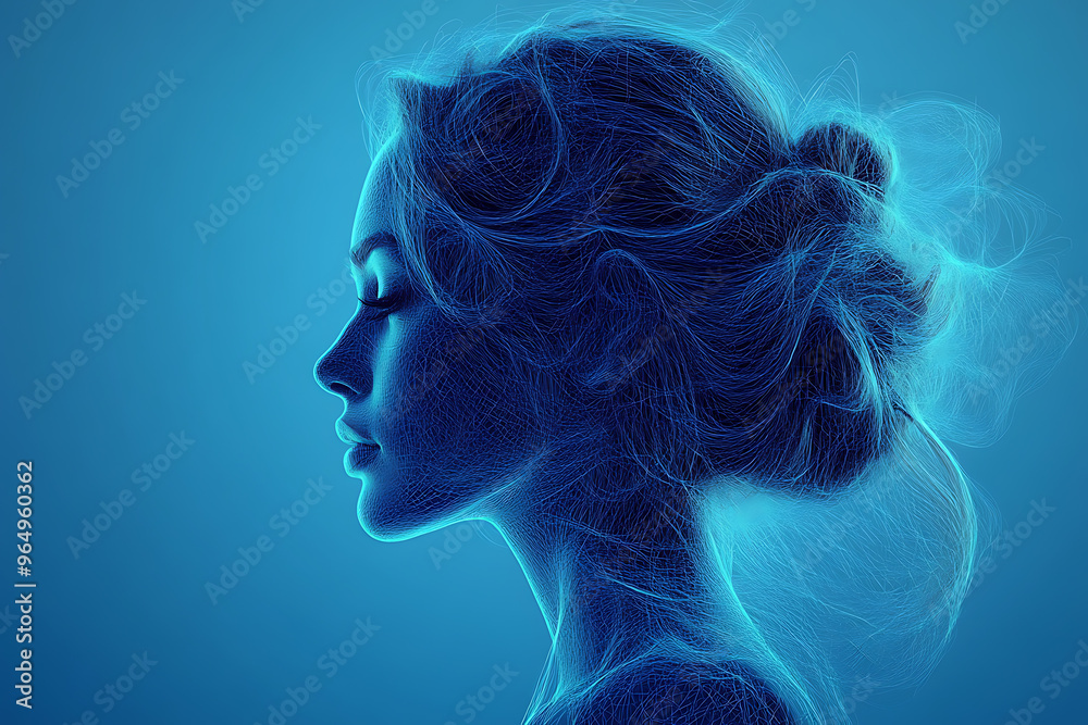 silhouette Woman in wireframe style on blue background silhouette Woman in wireframe style on blue background