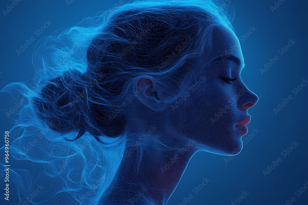 silhouette Woman in wireframe style on blue background silhouette Woman in wireframe style on blue background