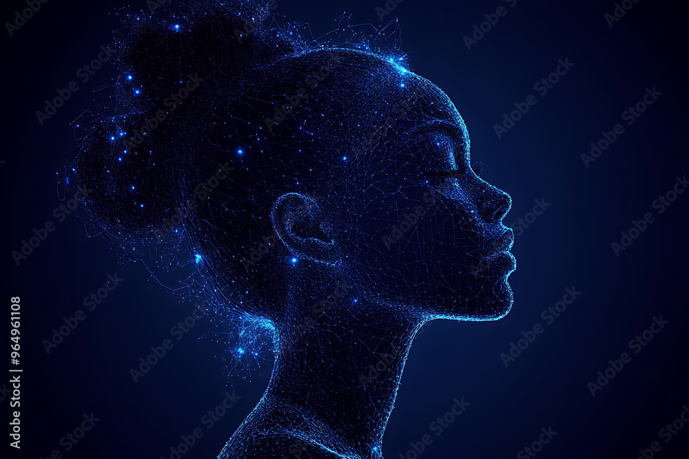 silhouette Woman in wireframe style on blue background silhouette Woman in wireframe style on blue background