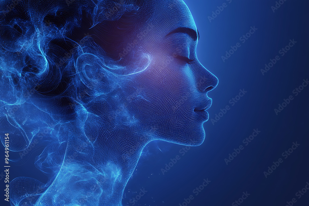 silhouette Woman in wireframe style on blue background silhouette Woman in wireframe style on blue background