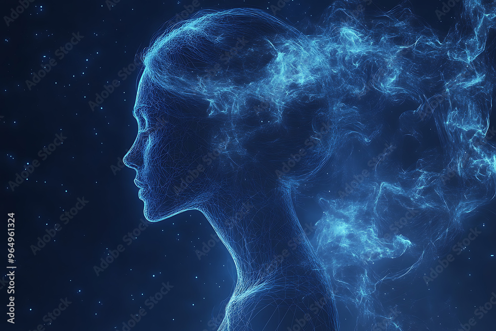 silhouette Woman in wireframe style on blue background silhouette Woman in wireframe style on blue background