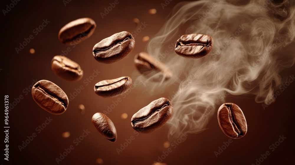 Fototapeta premium Elegant Coffee Beans Vector Design on Dark Brown Background | High Resolution Minimalistic Smoke Artwork with Sharp Details