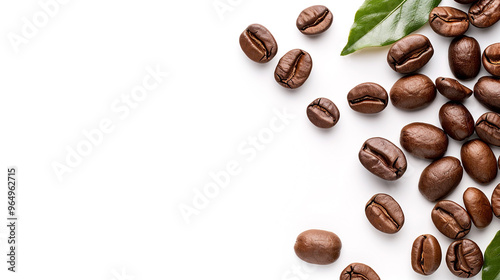 Isolated on a white background are roasted arabica coffee beans.