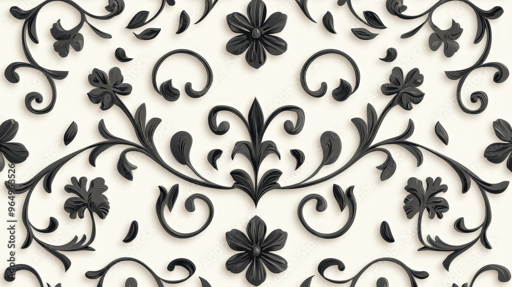 Black and White Floral Pattern with D Effect Black and White Floral Pattern with D Effect
