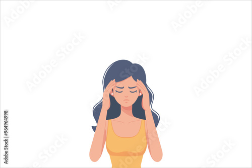 Vector a woman with her hand on her head and her head is crying. Vector Illustration.