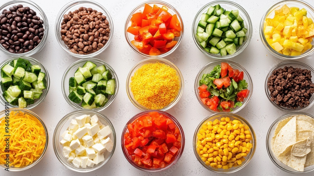 Ingredients for Nachos Black Beans Tomatoes Cucumber Corn Cheese Ground Beef Tortilla Chips Ingredients for Nachos Black Beans Tomatoes Cucumber Corn Cheese Ground Beef Tortilla Chips