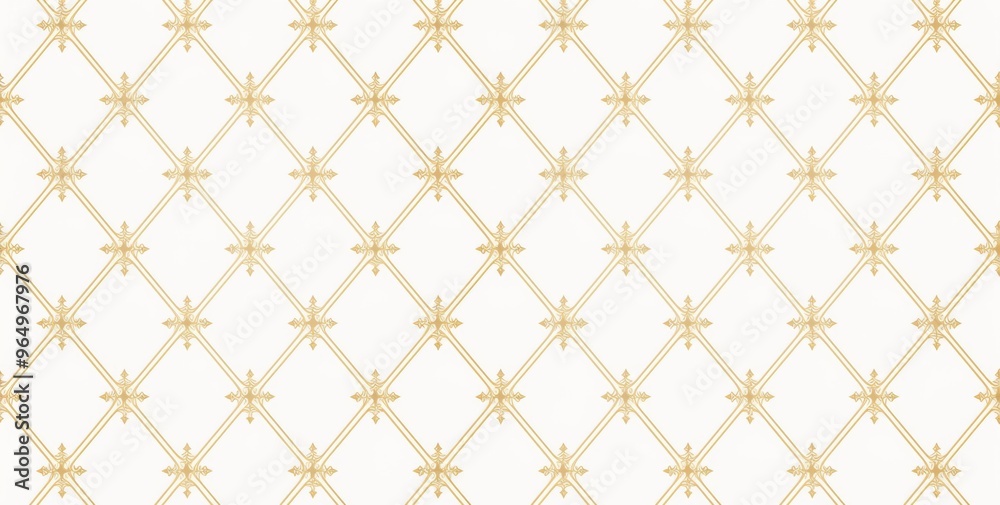 Fototapeta premium Small Gold Diamond Pattern on White Background, Symmetrical Composition with Clean Lines and Delicate Texture