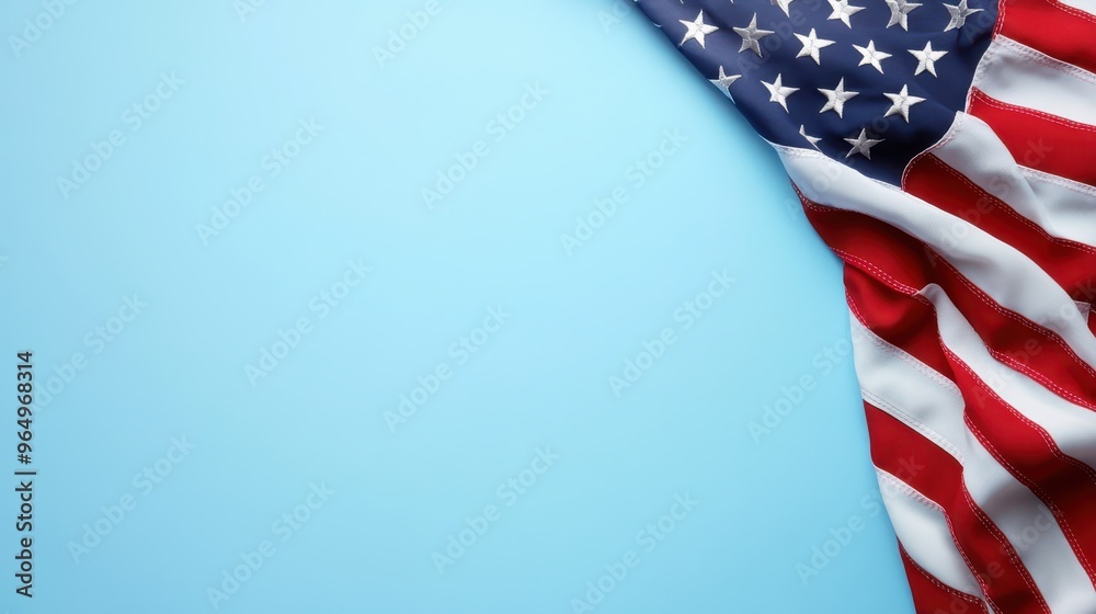 Close-Up of American Flag on Light Blue Background Symbolizing Patriotism and National Pride