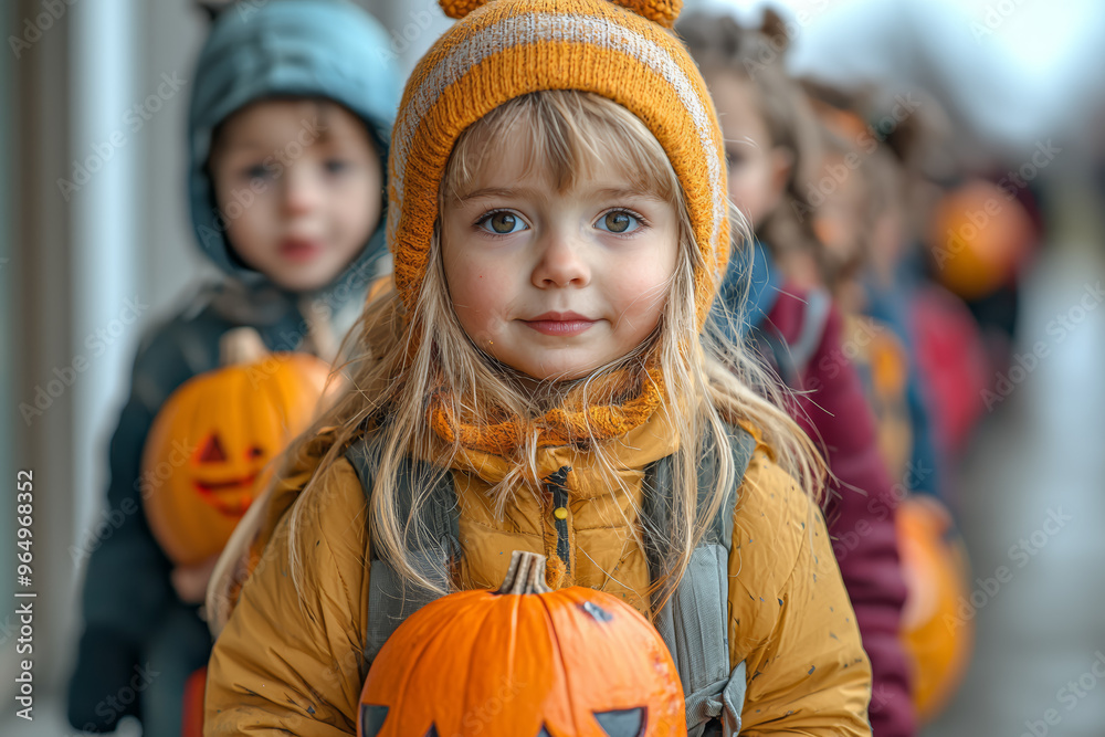 A group of children dressed in colorful costumes, going door-to-door for trick-or-treating. Concept of Halloween traditions and community fun. A group of children dressed in colorful costumes, going door-to-door for trick-or-treating. Concept of Halloween traditions and community fun.