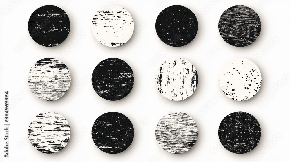 Abstract Grunge Texture   Black and White Circles with Distressed Design