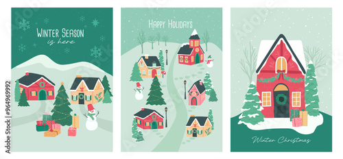 Collection of winter Christmas village and town