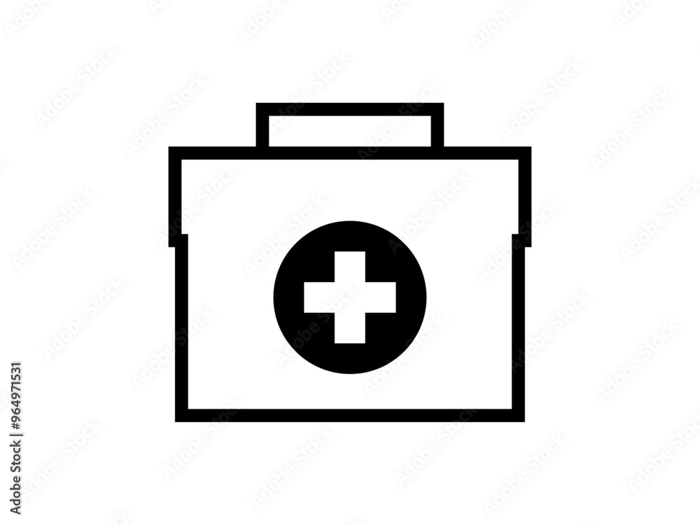 Obraz premium シンプルな十字マーク救急箱アイコンN：黒線