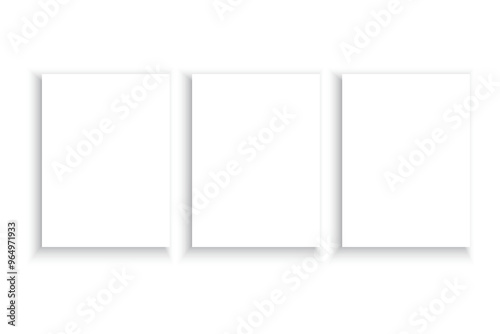 Framed blank panels. Minimal white background. Geometric shadow effect. Vector design. photo