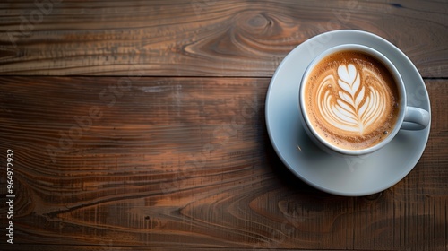 Elegant Latte Art Coffee on Rustic Wooden Table - Perfect for Coffee Shops, Blogs, and Social Media