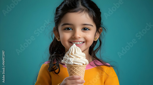 A cheerful girl holding an ...