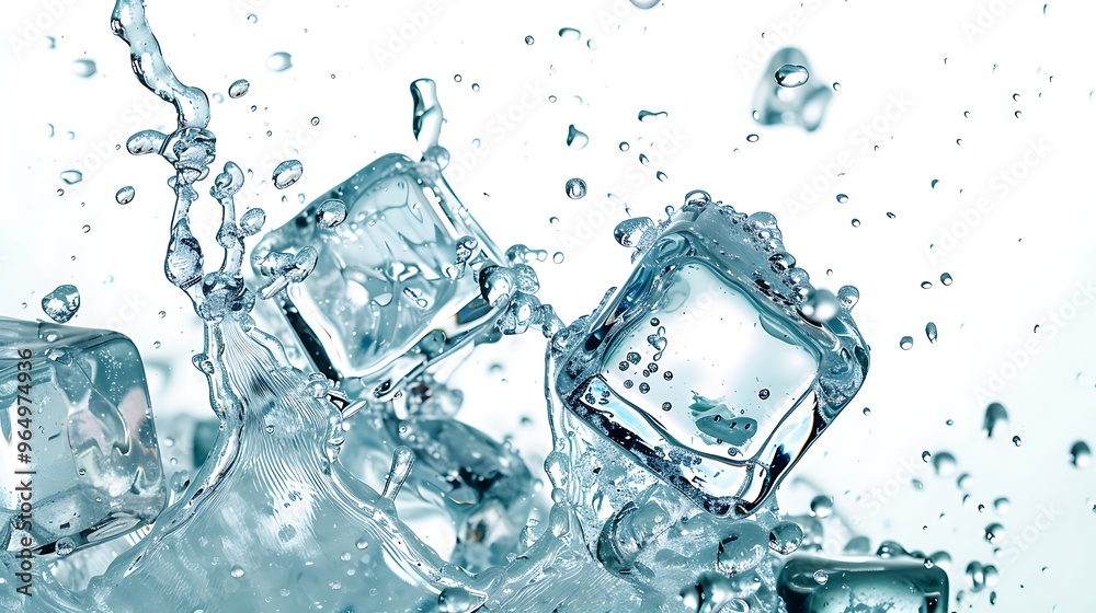 Shattered Ice Cube Explosion Frozen Chunks Falling Through Air With Cold Liquid Splash And Frozen Water Parts On Clean White Background Shattered Ice Cube Explosion Frozen Chunks Falling Through Air With Cold Liquid Splash And Frozen Water Parts On Clean White Background