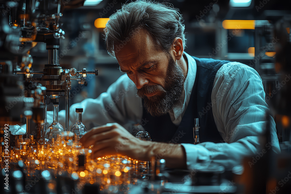 A physicist in a lab filled with superconductors, studying quantum mechanics. Concept of quantum physics and cutting-edge research. A physicist in a lab filled with superconductors, studying quantum mechanics. Concept of quantum physics and cutting-edge research.