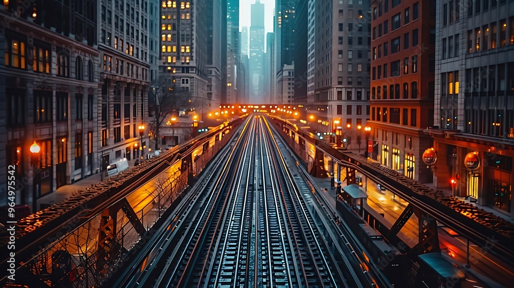 Obraz premium Urban Train Track with a Bridge, Using Leading Lines to Direct Focus