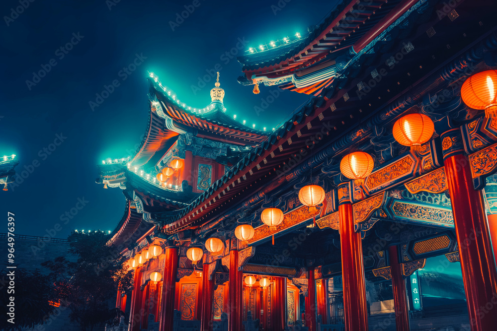 traditional chinese temple at night. Chinese culture. traditional chinese temple at night. Chinese culture.