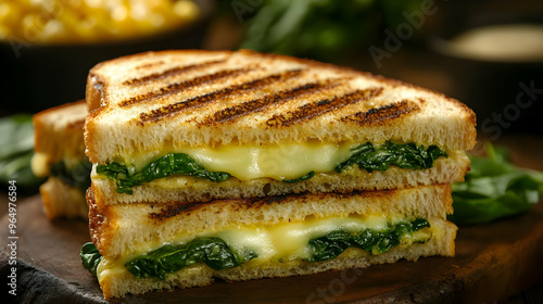 A grilled sandwich filled w...