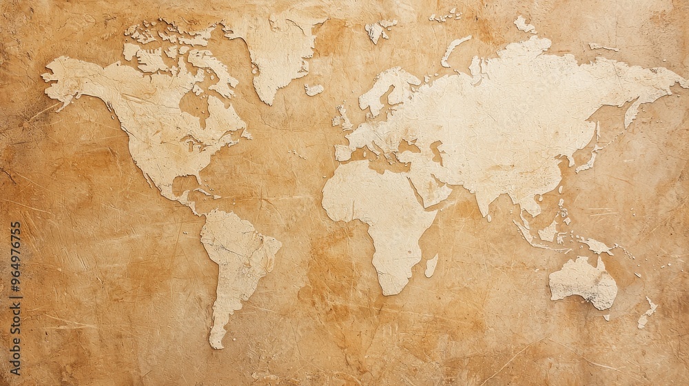 Naklejka premium World Map Texture Beige Brown Wall Art Background