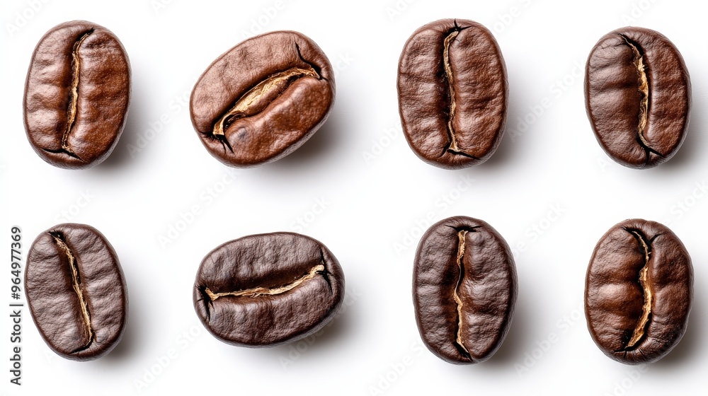 A collection of coffee beans isolated on a white background with a clipping path, featuring full depth of field to highlight the rich textures and details of each bean. A collection of coffee beans isolated on a white background with a clipping path, featuring full depth of field to highlight the rich textures and details of each bean.