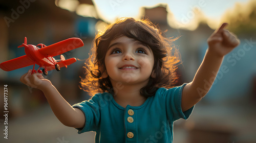 A joyful child playing with...