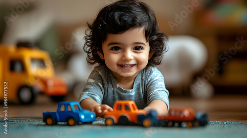 A joyful child playing with...