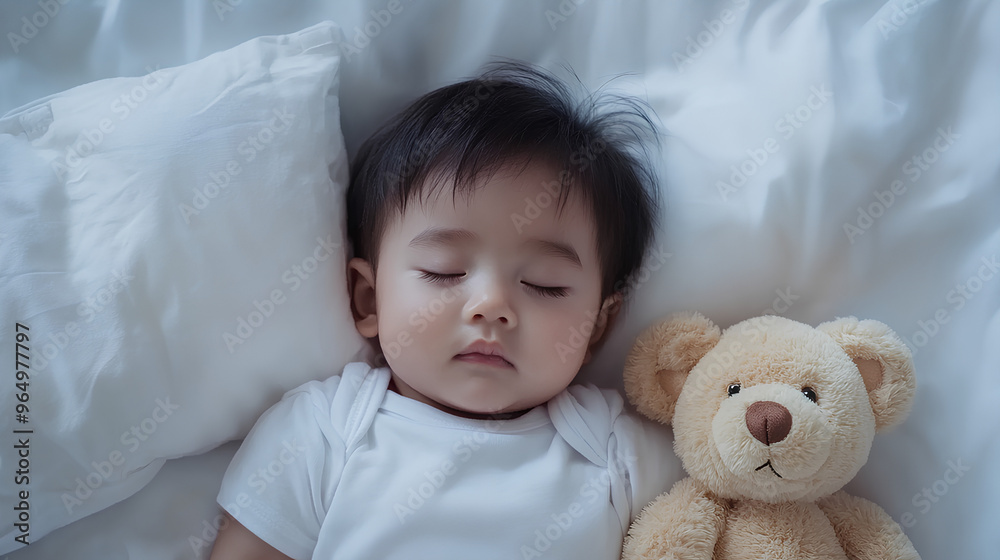 little child sleeping with teddy bear little child sleeping with teddy bear