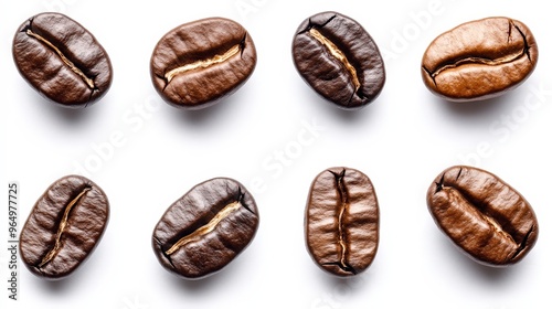 Richly Textured Coffee Beans Collection on White Background with Clipping Path