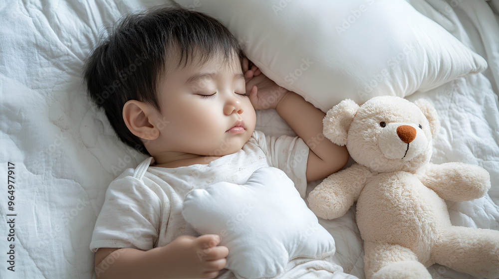 little child sleeping with teddy bear little child sleeping with teddy bear