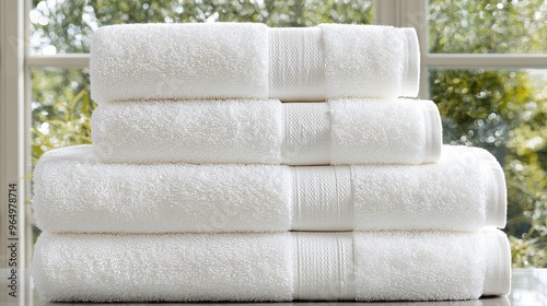 Stack of White Terry Cloth Towels  Soft and Fluffy  Spa  Hotel  Bathroom photo