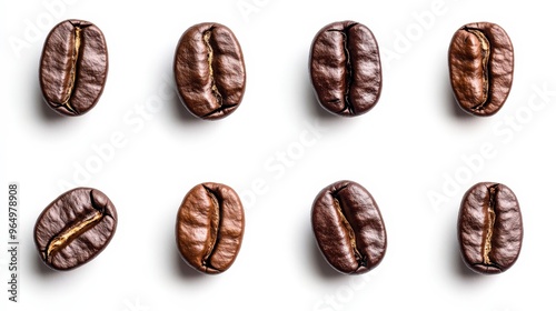 Premium Coffee Beans Collection with Rich Texture and Tones on White Background - Clipping Path Included