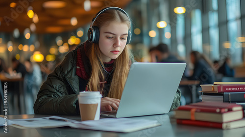 woman with laptop in cafe