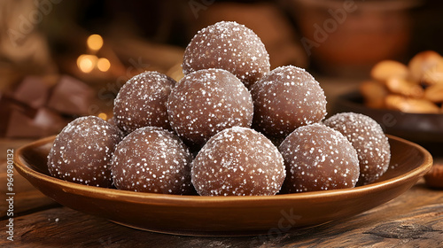 A plate of chocolate truffl...