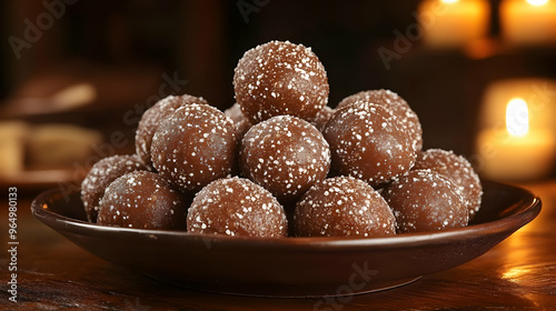A plate of chocolate truffl...