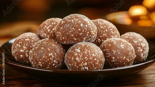 A plate of round chocolate ...