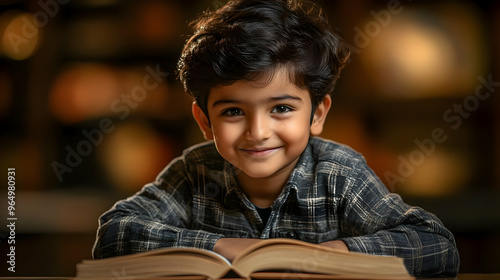 A smiling boy with curly ha...