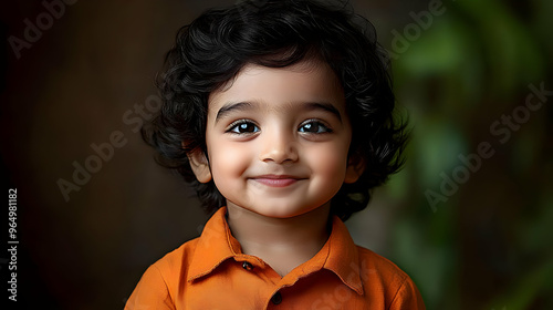 A smiling child with curly ...