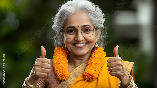 A smiling elderly woman in ...