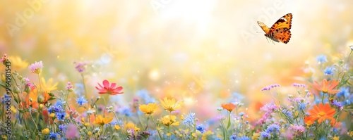 A Butterfly Soaring Over a Field of Vibrant Wildflowers