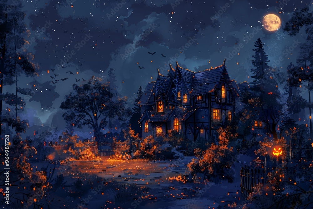 Eerie Shadows Halloween Illustrations of a Haunted House Eerie Shadows Halloween Illustrations of a Haunted House