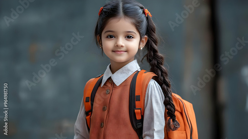A smiling girl with a backp...