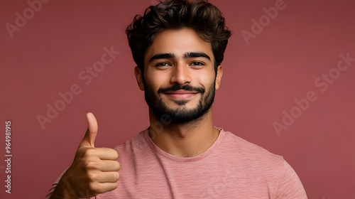 A smiling man giving a thum...